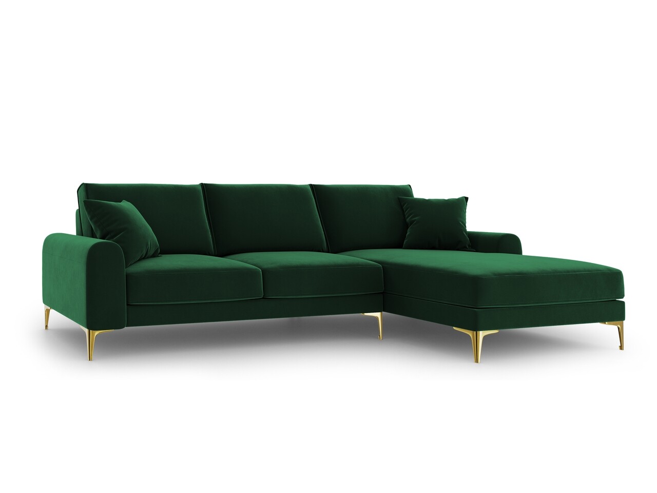 Coltar dreapta, Madara, Mazzini Sofas, 5 locuri, gold legs, 254x182x90 cm, catifea, verde bottle