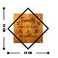 Decoratiune de perete, Family Where Life Begins / Love Never Ends, 50% lemn/50% metal, Dimensiune: 54 x 54 cm, Nuc / Negru