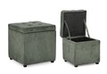 Set 2 taburete cu spatiu de depozitare Dylan, Bizzotto, 35x35x35 cm/45x45x45 cm, velur din poliester/lemn de pin, verde