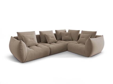 Coltar modular dreapta 3 locuri, Bloom-184, Micadoni Home, 316x216x95 cm, catifea, maro deschis