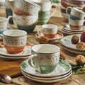 Set 6 cesti de ceai cu farfurie Iris Sienna, Tognana Porcellane, 200 ml, portelan New Bone China, multicolor