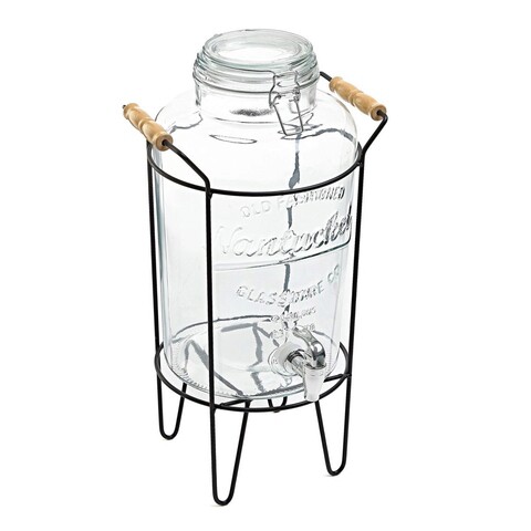 Dozator pentru bauturi cu suport Freya, Homla, 8 L, sticla/metal, transparent/negru