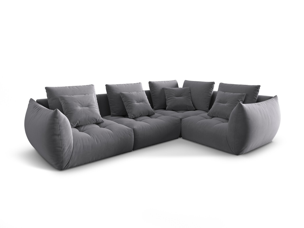 Coltar modular dreapta 3 locuri, Bloom-184, Micadoni Home, 316x216x95 cm, catifea, gri inchis