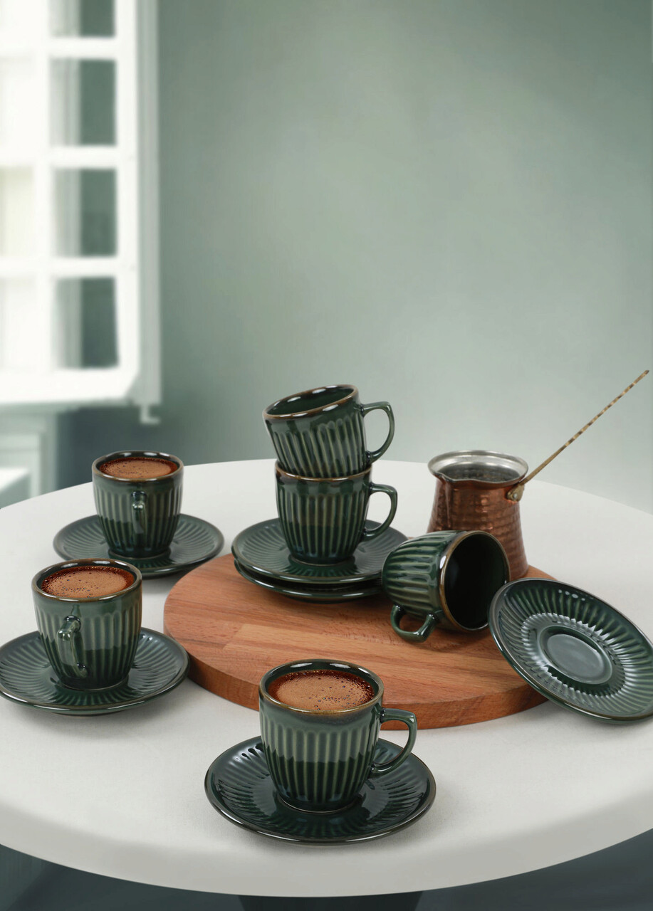 Set cesti de cafea, Keramika, 275KRM1654, Ceramica, Verde inchis - 1 | YEO