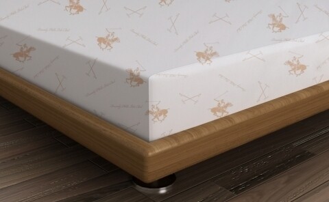 Cearceaf de pat pentru o persoana, 180x240 cm, 100% bumbac ranforce, Beverly Hills Polo Club, alb/somon