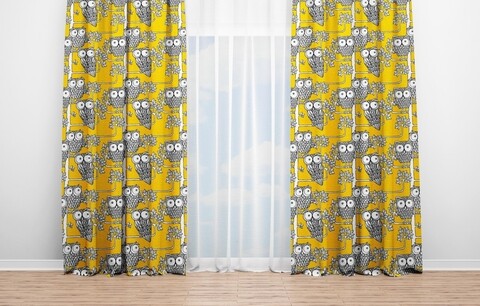 Set 2 draperii Owl, Oyo Kids, 140x240 cm, poliester, galben