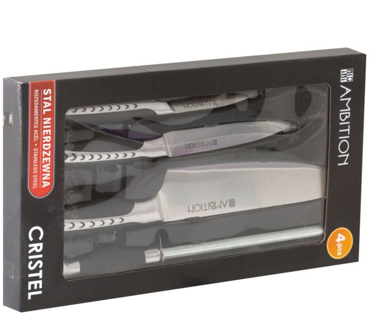 Set 3 Cutite Si Ascutitor Cristal, Ambition, Inox