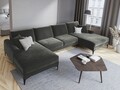 Coltar panoramic, Madara, Mazzini Sofas, 6 locuri, 334x182x90 cm, catifea, gri inchis