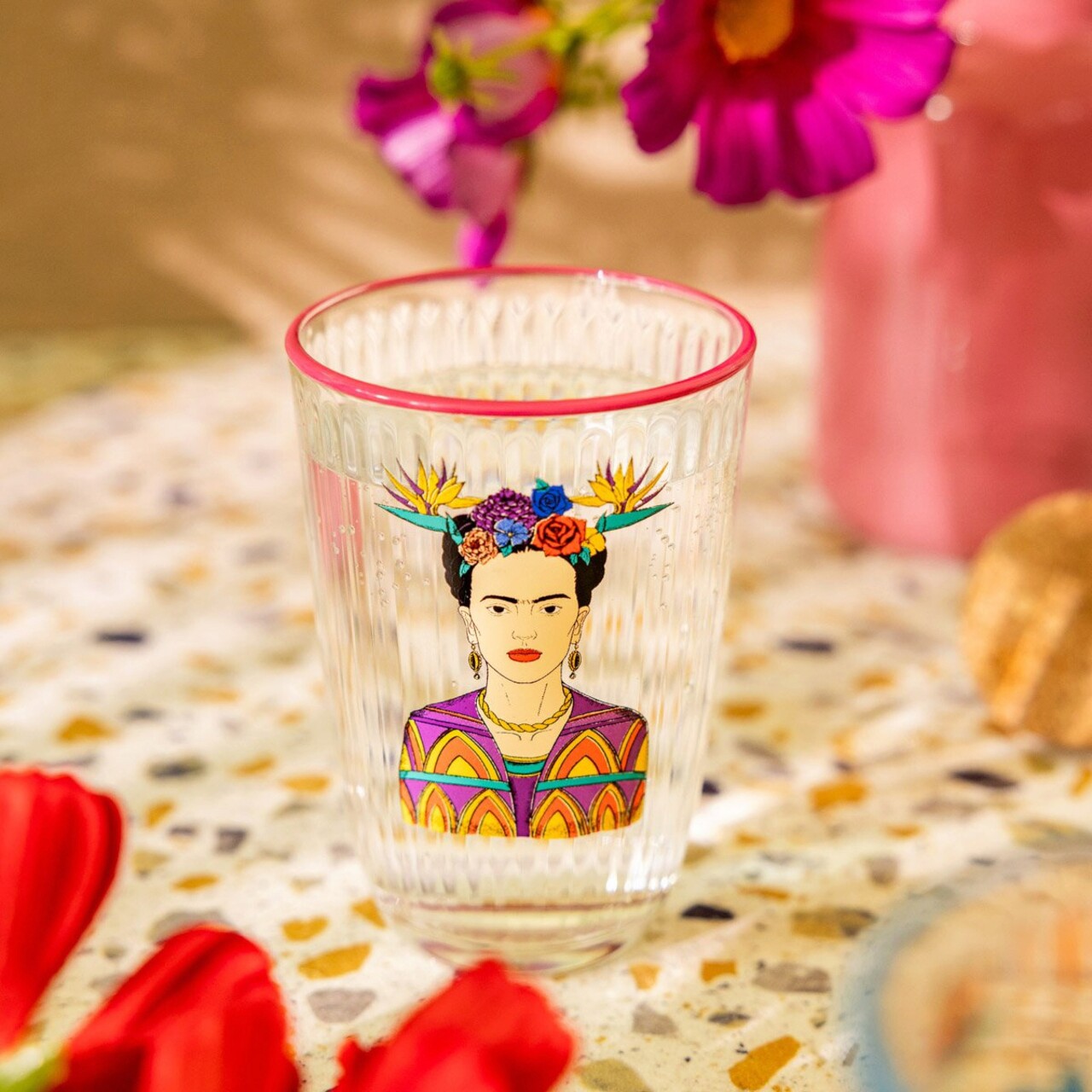 Set 2 pahare Frida Kahlo, Homla, 380 ml, sticla, multicolor