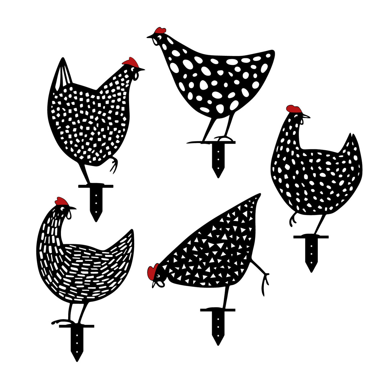 Set decoratiuni pentru gradina, Chickens, Metal, Negru - 1 | YEO