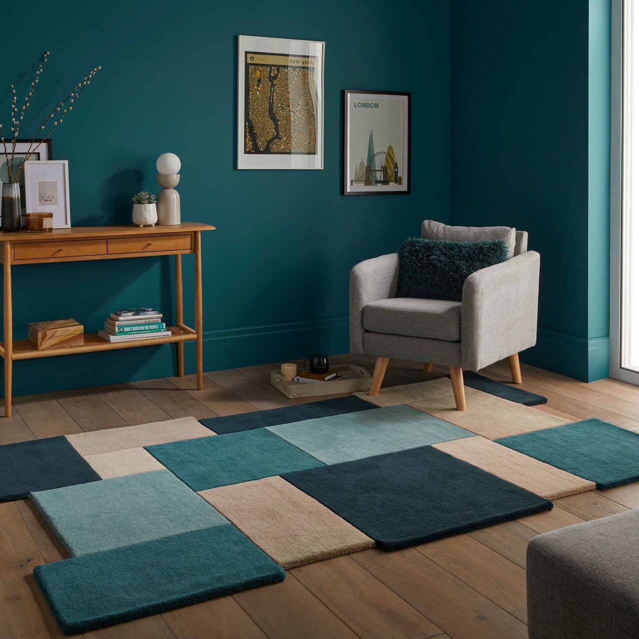 Covor Collage Teal, Flair Rugs, 150x240 cm, lana, turcoaz