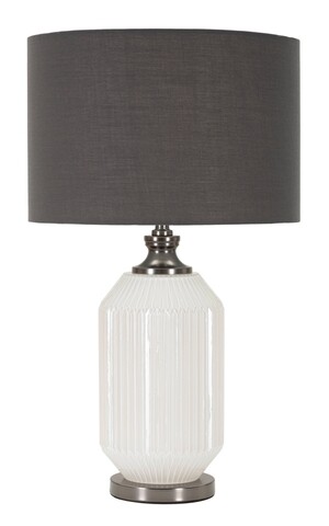 Lampa de masa Brighty, Mauro Ferretti, 1 x E27, 40W, 37.5x65 cm, sticla/fier/catifea, alb/gri