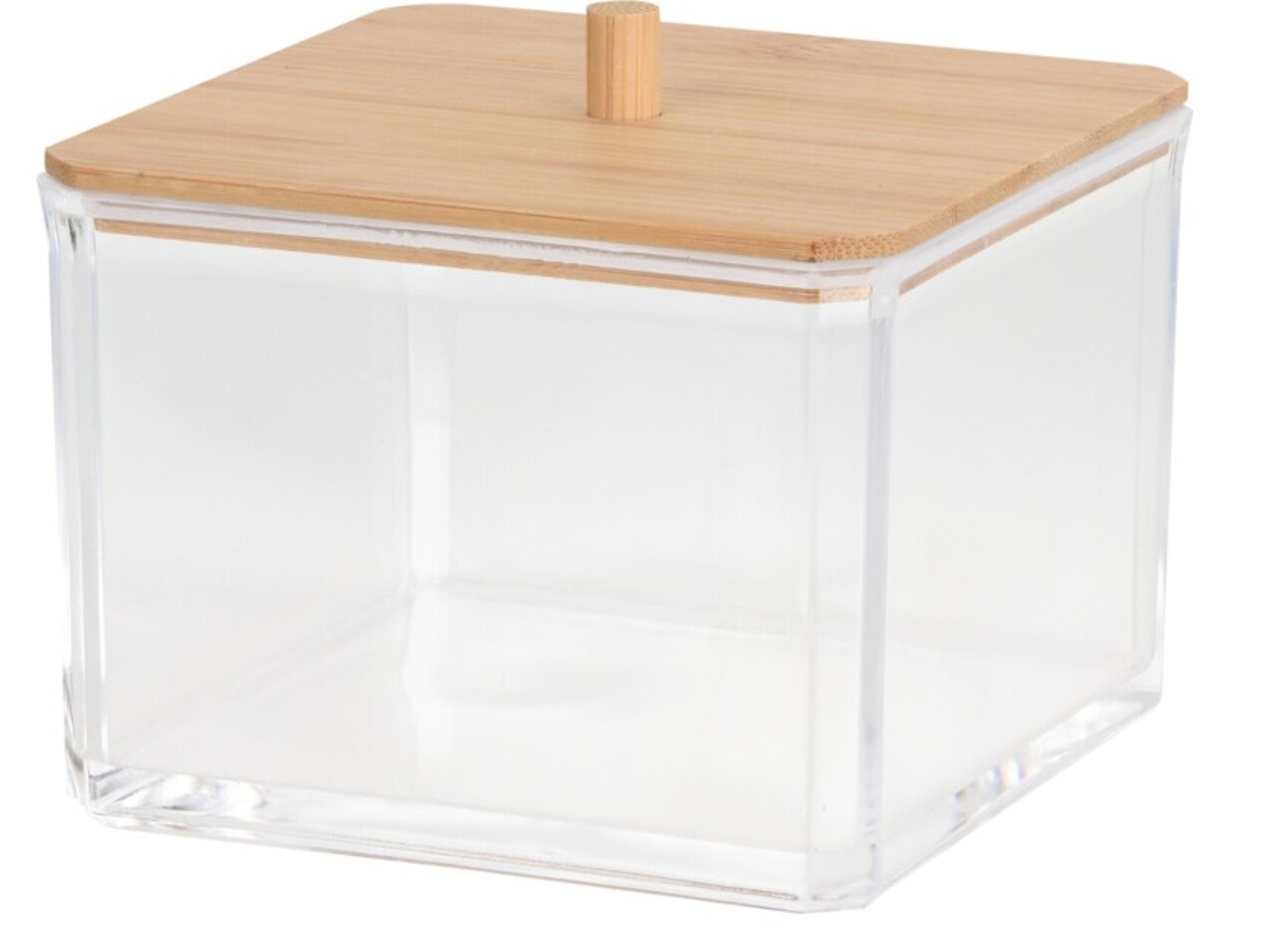 Organizator pentru betisoare de urechi, 9.5x9.5x8.5 cm, poliester/bambus, transparent