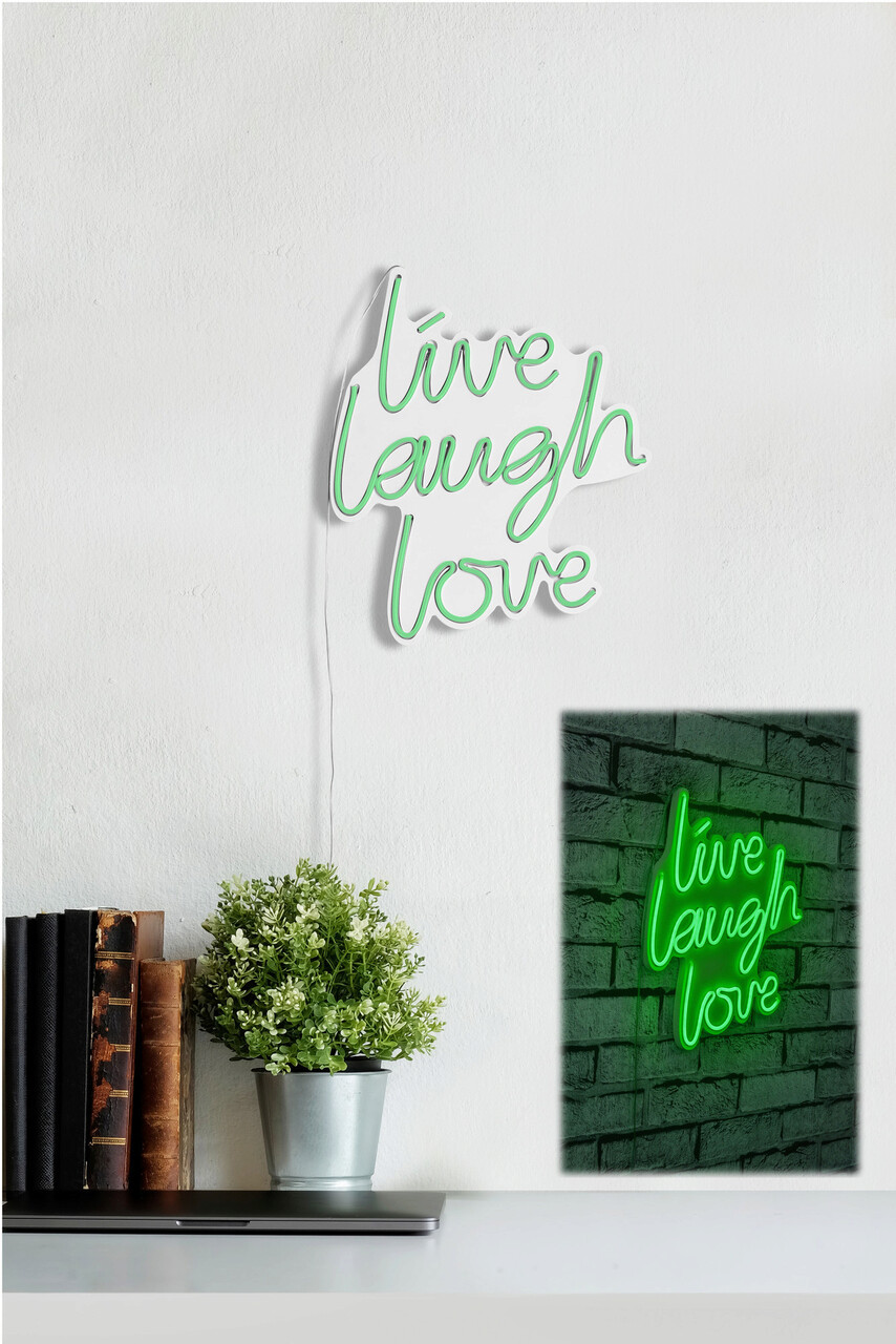 Decoratiune luminoasa LED, Live Laugh Love, Benzi flexibile de neon, DC 12 V, Verde - 1 | YEO