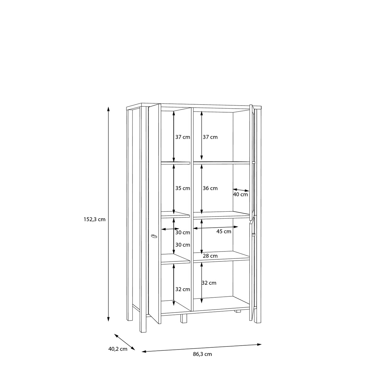 Dulap Heusden, Bedora, 86.3x40.2x152.3 cm, PAL/sticla/metal, negru/stejar