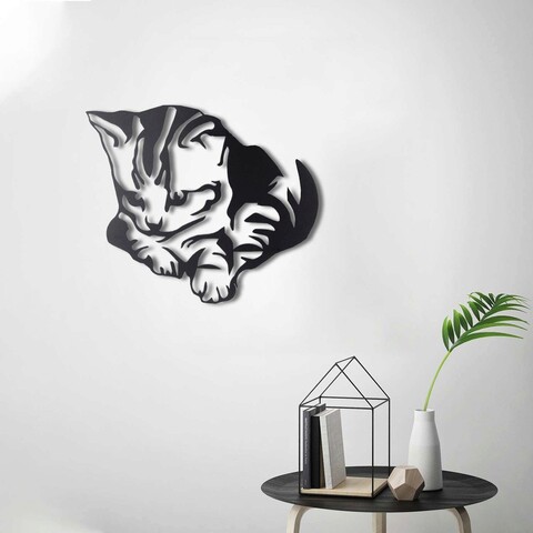 Decoratiune de perete, Cute Cat, Metal, Dimensiune: 35 x 43 cm, Negru