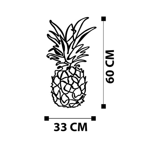 Decoratiune de perete, Ananas, Metal, Dimensiune: 51 x 50 cm, Negru