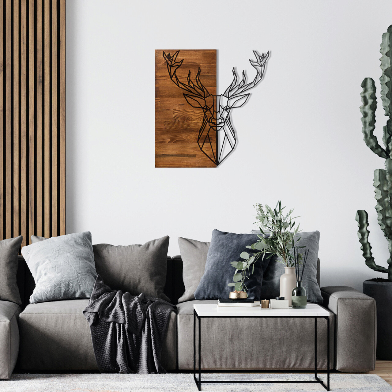 Decoratiune de perete, Deer1, Metal, Dimensiune: 90 x 32 cm, Nuc negru
