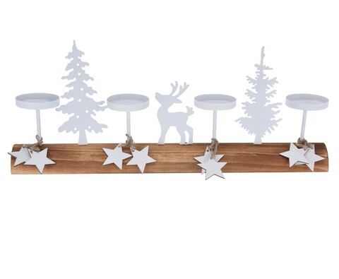 Suport pentru lumanari Xmas Scene, Excellent Houseware, 40x6x17 cm, lemn de pin/metal, natural