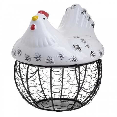 Cos decorativ Hen, InArt, 23x20 cm, alb/negru