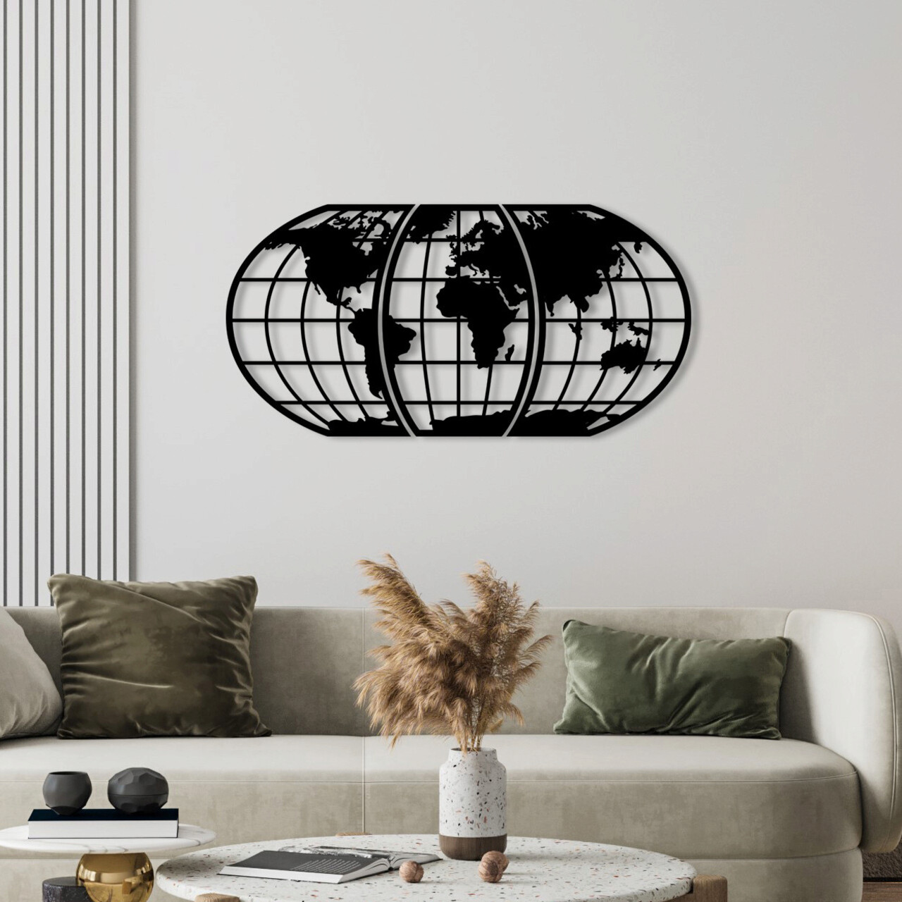 Decoratiune de perete, World Map 11, metal, 116 x 58 cm, negru - 1 | YEO