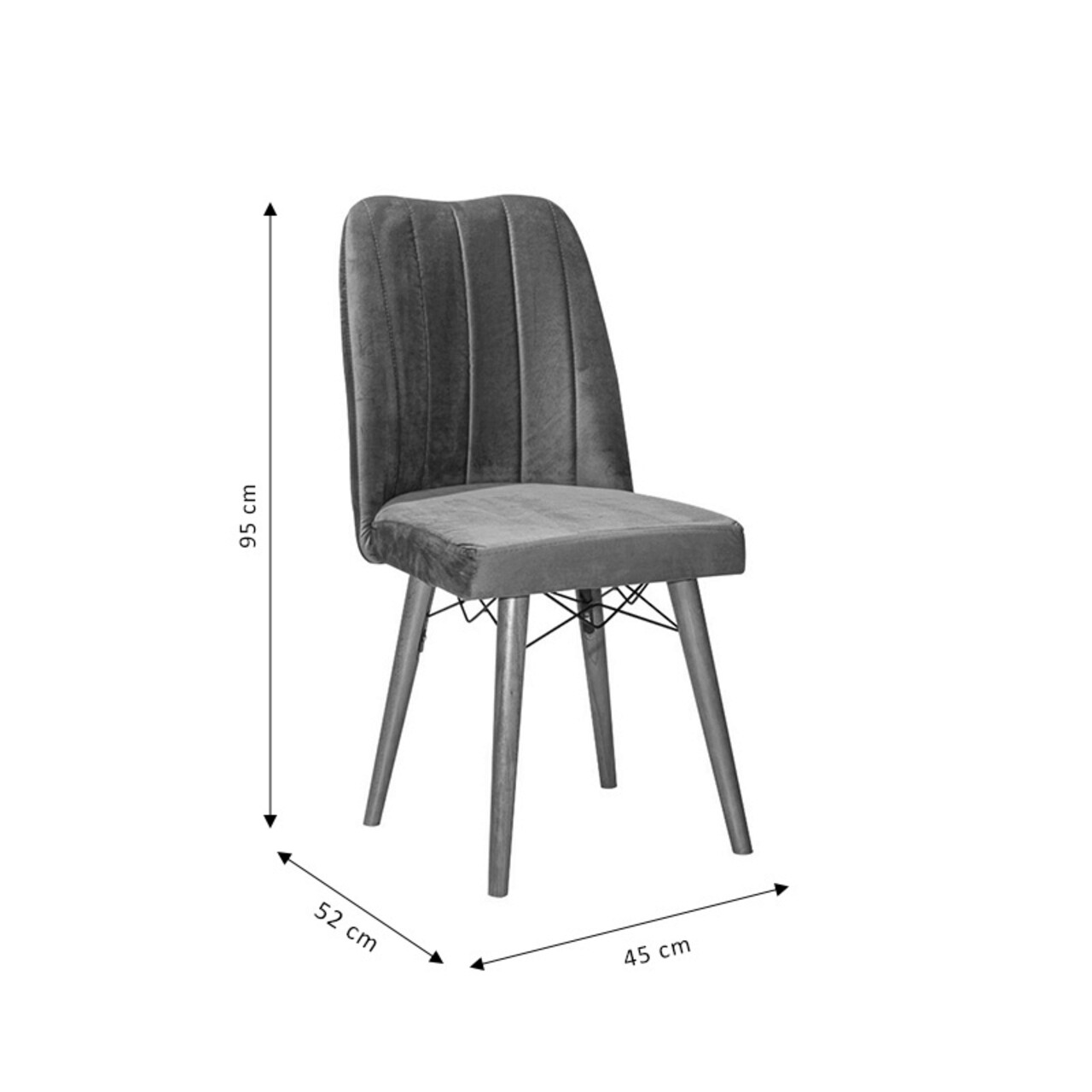 Scaun Vespera, Pakoworld, 45x52x95 cm, catifea/lemn, gri/natural