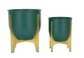 Set 2 ghivece Grent, Mauro Ferretti, 24.5x24.5x26 cm, fier, verde/auriu