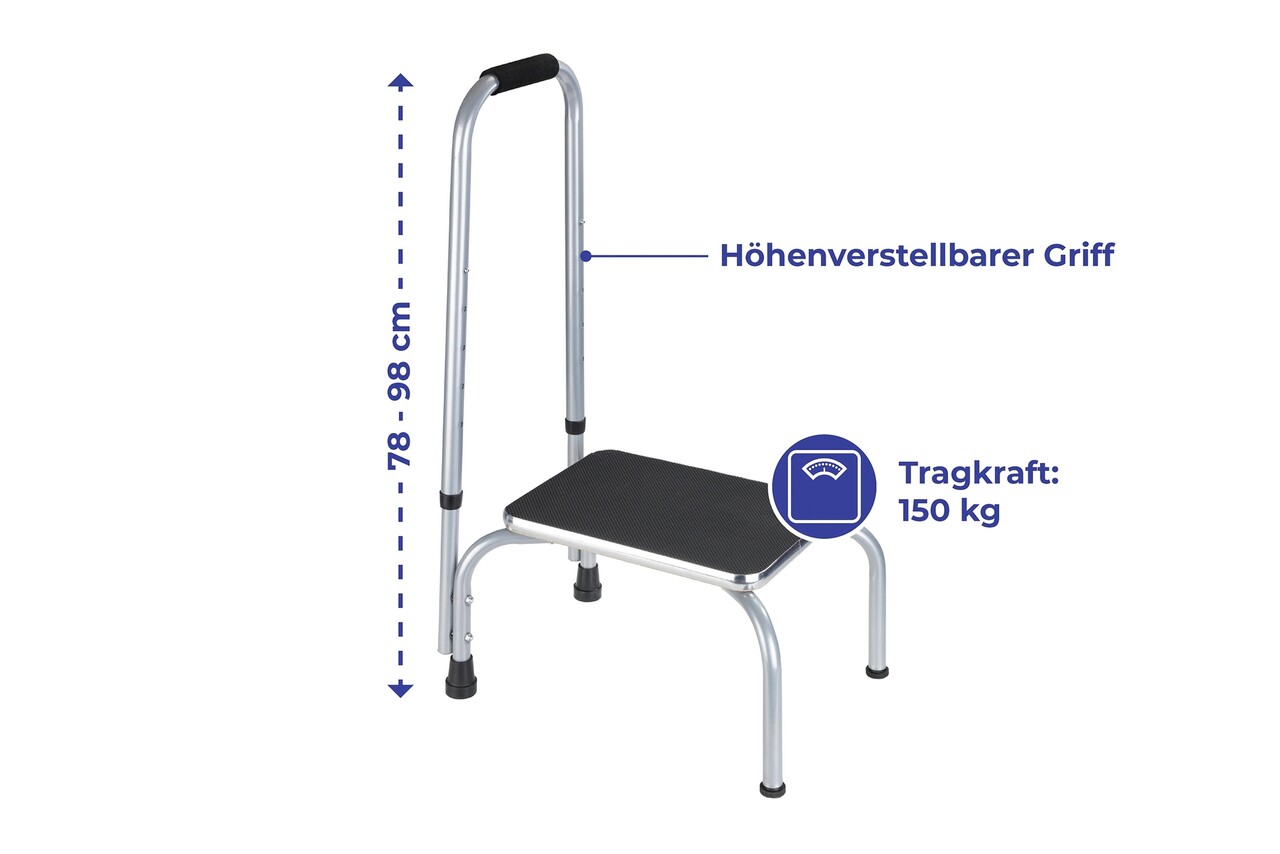 Treapta inaltatoare cu maner de siguranta Maximex, Safety, 46.5x32x78-98 cm, metal/MDF, negru