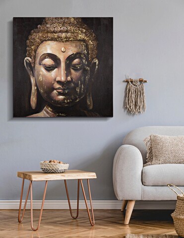 Tablou decorativ, Buddha -B, Mauro Ferretti, 100 x 100 cm, canvas imprimat si pictat/lemn de pin, multicolor
