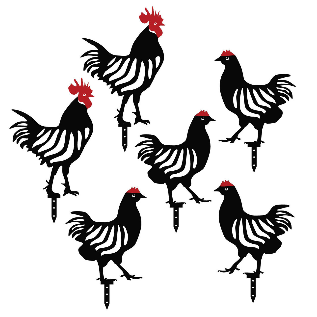 Set decoratiuni pentru gradina, Chicken Family 6, Metal, Negru - 1 | YEO