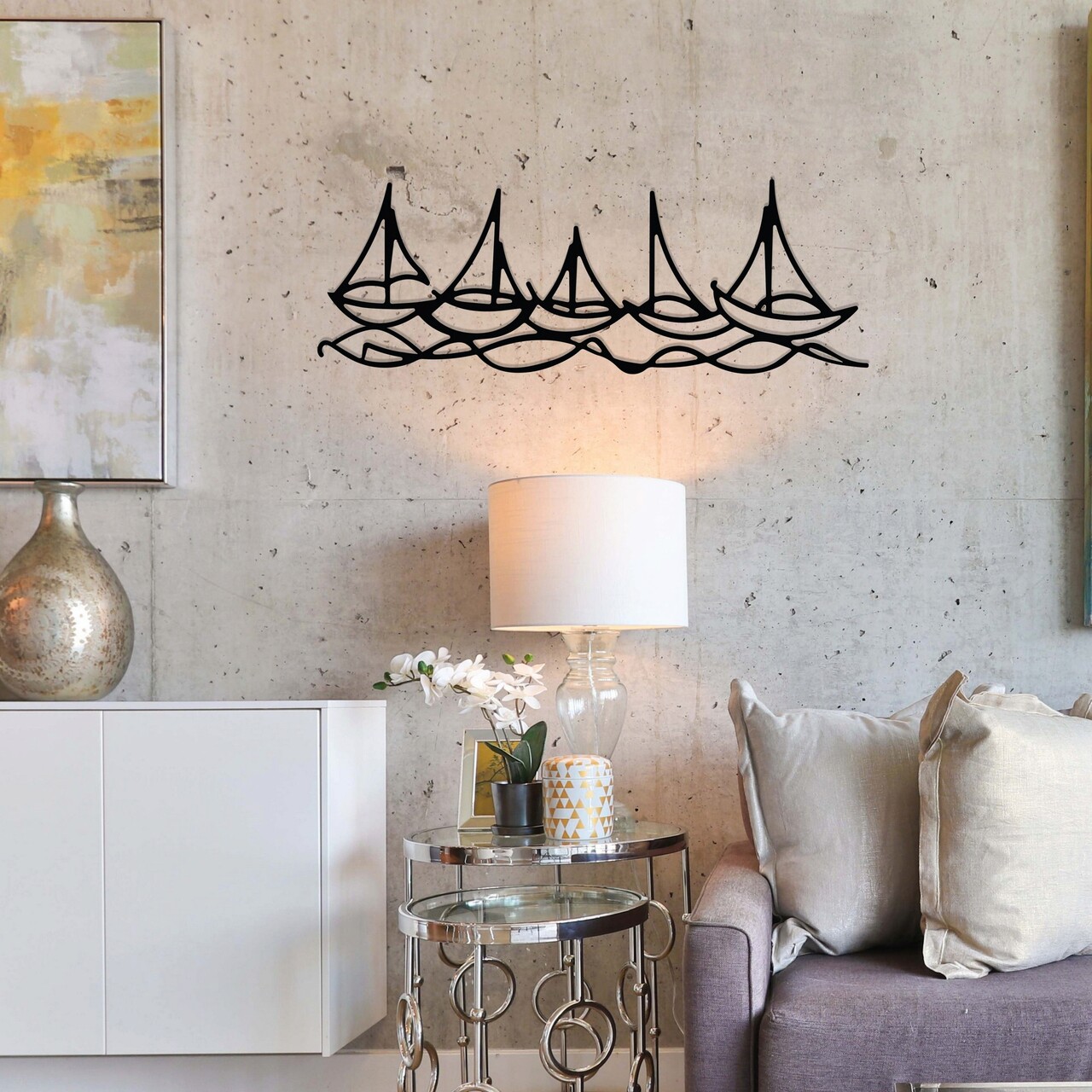 Decoratiune de perete, Ships In Water, metal, 68 x 24 cm, negru - 1 | YEO