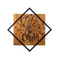 Decoratiune de perete, Life Begins After Coffee, 50% lemn/50% metal, Dimensiune: 54 x 54 cm, Nuc / Negru