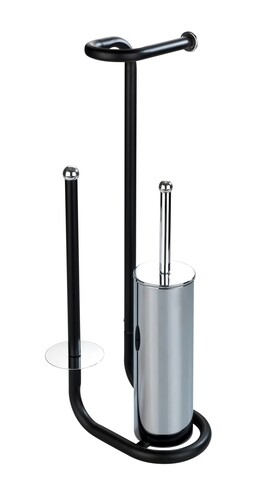 Suport hartie igienica si perie toaleta, Wenko, Universalo Black, 20 x 62.5 x 23 cm, inox