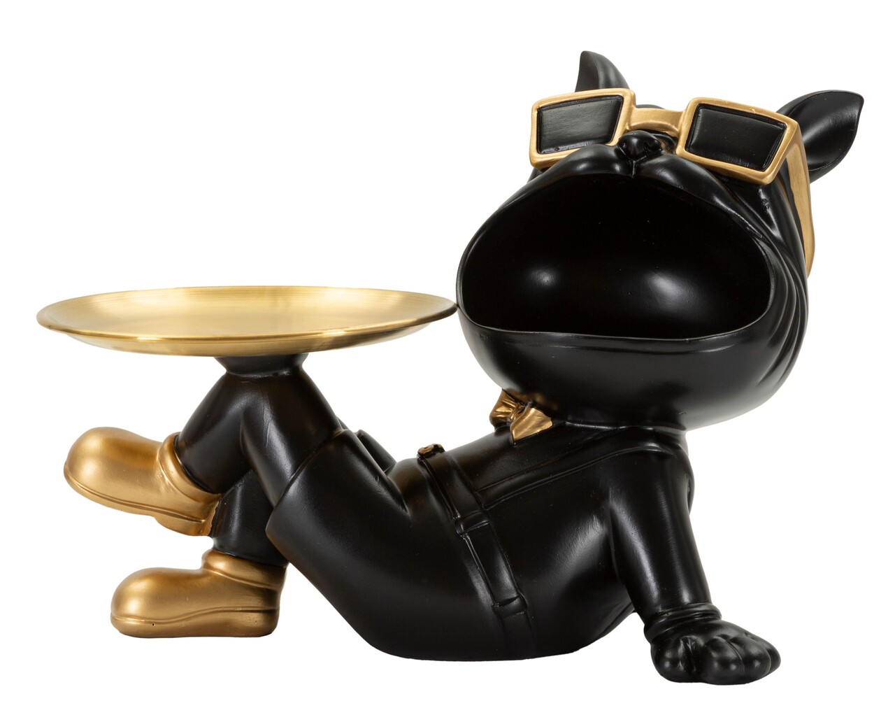 Statueta / figurina decorativa cu tava Buddy, Mauro Ferretti, 27x17x18.5 cm, polirasina/metal, negru/auriu