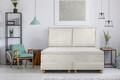 Pat matrimonial, Stockholm, Pillows E, 180x200 cm, saltea tip Pocket, topper memory, Bej