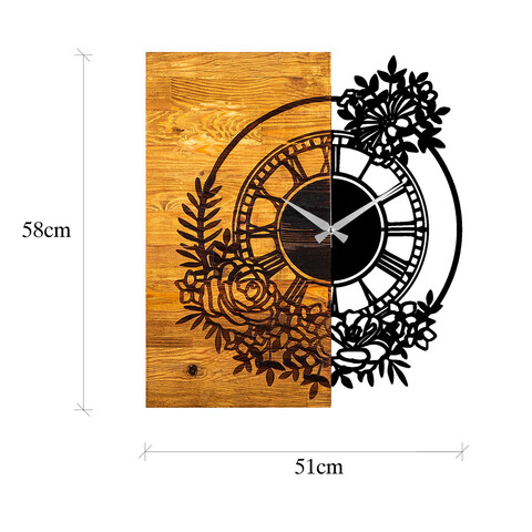 Ceas de perete, Wooden Clock 14, Lemn/metal, Dimensiune: 58 x 3 x 51 cm, Nuc / Negru