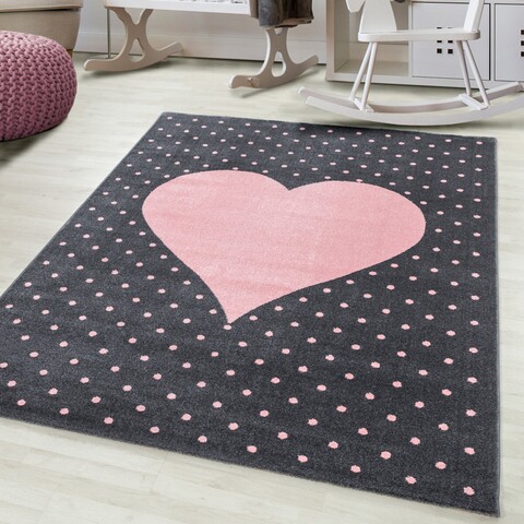 Covor copii Heart, Decorino, 120x170 cm, polipropilena, roz