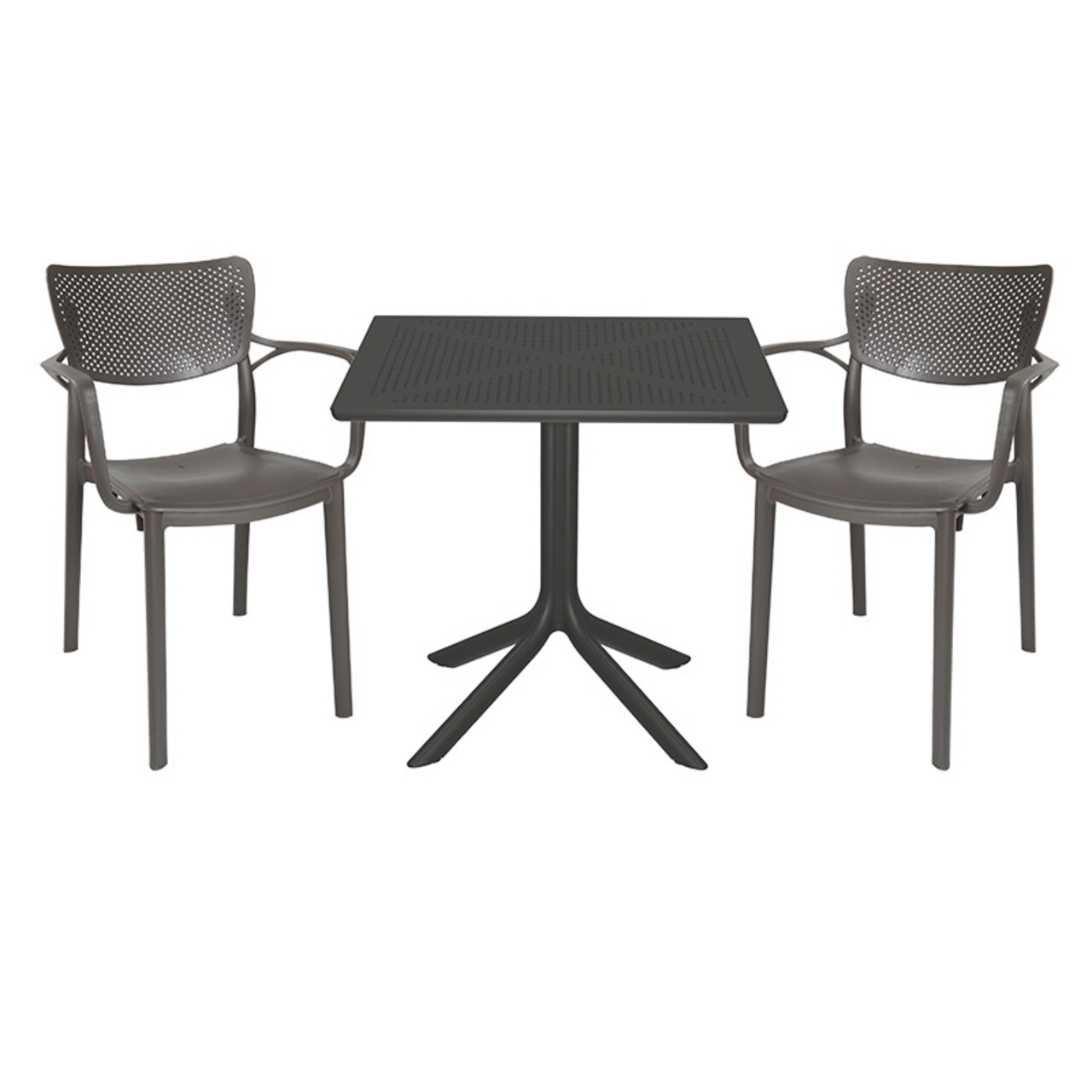 Set mobilier de gradina 3 piese Groovy-Frontline, Pakoworld, masa cu 2 scaune, 80x80x74.5 cm, polipropilena, gri inchis