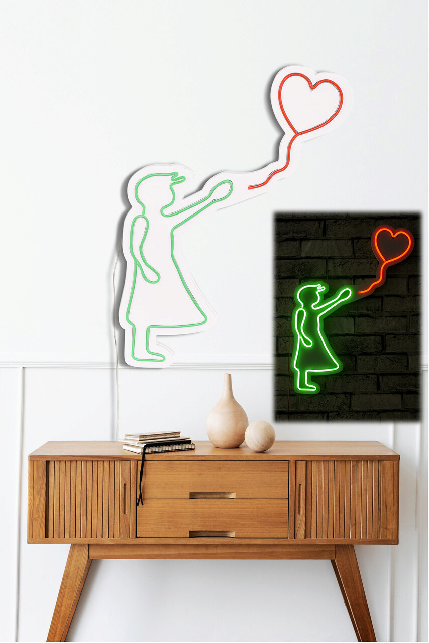 Decoratiune luminoasa LED, Balloon Girl, Benzi flexibile de neon, DC 12 V, Verde/Roșu - 1 | YEO