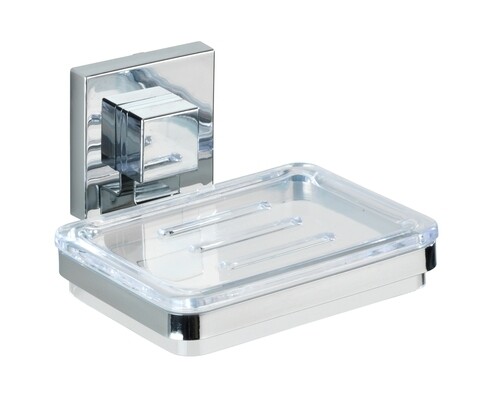 Savoniera cu suport autoadeziv, Wenko, Wenko, Quadro Vacuum-Loc®, 12 x 6.5 x 12 cm, inox/plastic