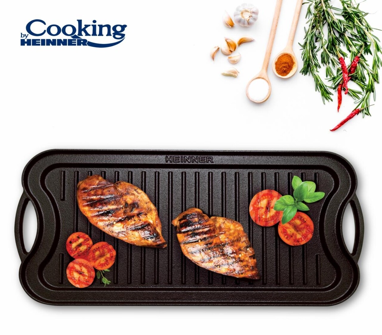 Tava grill/plita Cooking by Heinner, 51x26x2.5 cm, fonta, negru