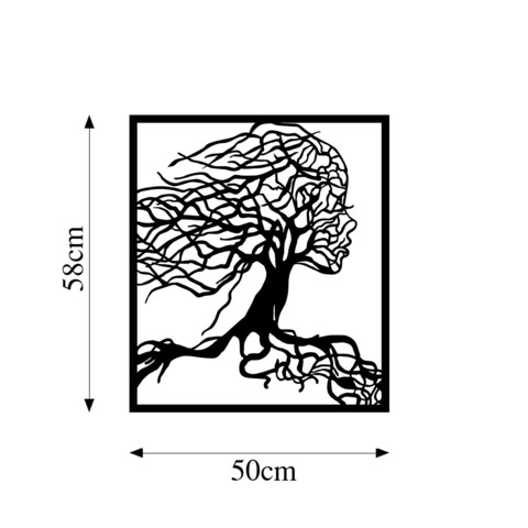 Decoratiune de perete, Tree Woman, Metal, Dimensiune: 50 x 58 cm, Negru