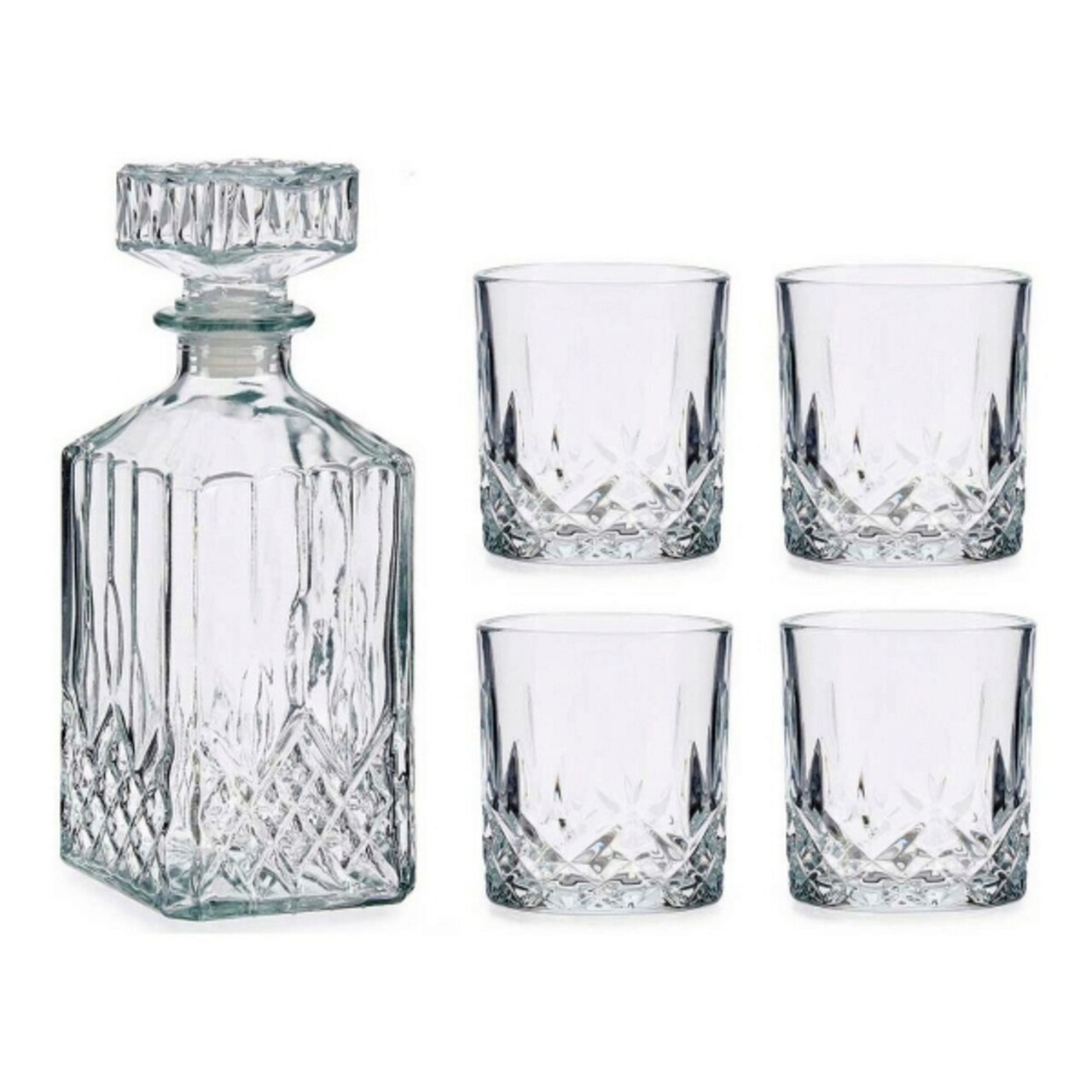 Set 4 Pahare Si Sticla Pentru Whisky Classic, Vivalto, 300 Ml / 900 Ml, Sticla