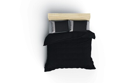 Lenjerie de pat dubla, 4 piese, 200x220 cm, 100% bumbac ranforce, Cotton Box, Plain, negru/gri