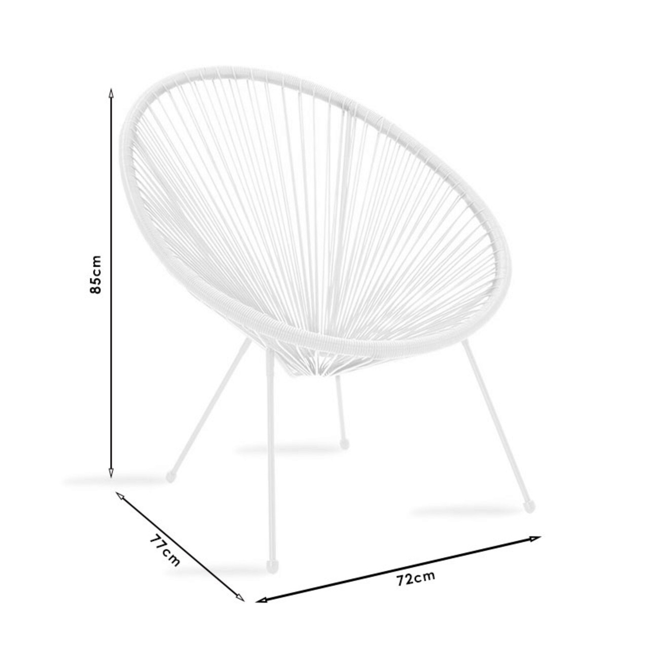 Scaun de gradina Acapulco, Pakoworld, 72x77x85 cm, metal/ratan sintetic, alb