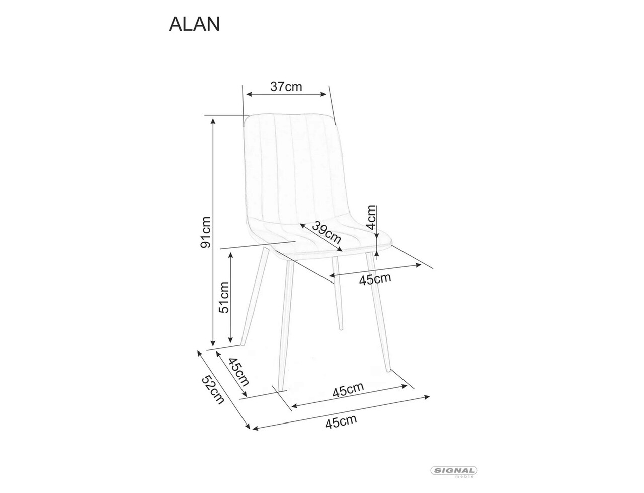 Scaun Alan Brego, Signal, 45x39x91 cm, textil/otel, mov deschis/negru