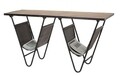 Masuta living cu suport reviste Mauro Ferretti, 120 x 43 x 62.5 cm, lemn de brad/fier/piele ecologica, negru/maro