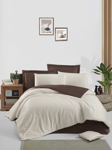 Lenjerie de pat pentru o persoana (FR), Cream - Brown, Victoria, Bumbac Satinat