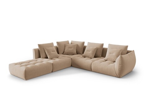 Coltar modular stanga 4 locuri, Bloom-184, Micadoni Home, 316x310x95 cm, catifea, bej sand