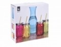 Set 4 pahare cu pai si carafa, sticla, 350 ml/pahar, 1 l/carafa, multicolor